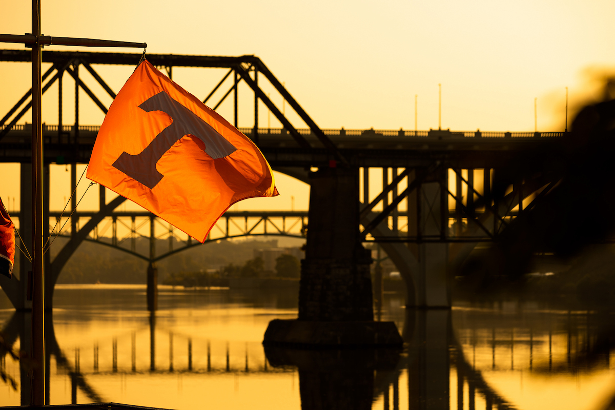 The sun rises over the Tennessee River and Henley Street Bridge. Photo by Steven Bridges/University of Tennessee