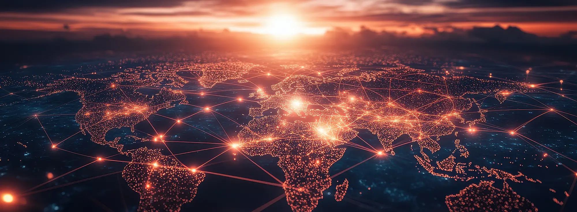illustration of a world map with connecting orange dots